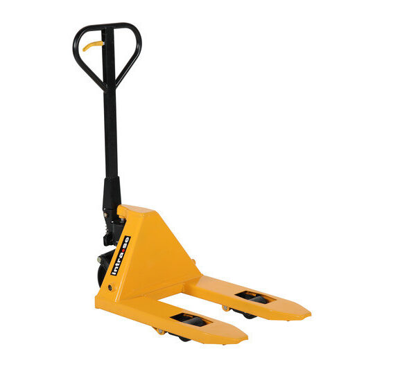 Korte palletwagen HPT-V – 2500 kg, vorken van 650 mm en polyurethaan wielen Korte palletwagen HPT-V – 2500 kg, vorken van 650 mm en polyurethaan wielen
