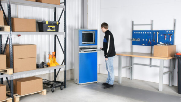 Computerkast voor flatscreen – blauw/grijs, 19 inch Computerkast voor flatscreen – blauw/grijs, 19 inch