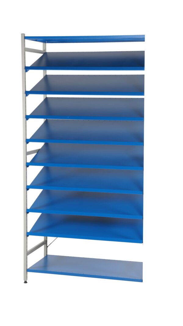 Hyllo stelling met schuine legborden – aanbouwsectie 500/1.000 mm Hyllo stelling met schuine legborden – aanbouwsectie 500/1.000 mm